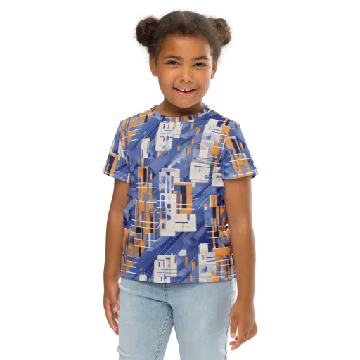 Azure Gridscape on a Kids Crew Neck T-Shirt