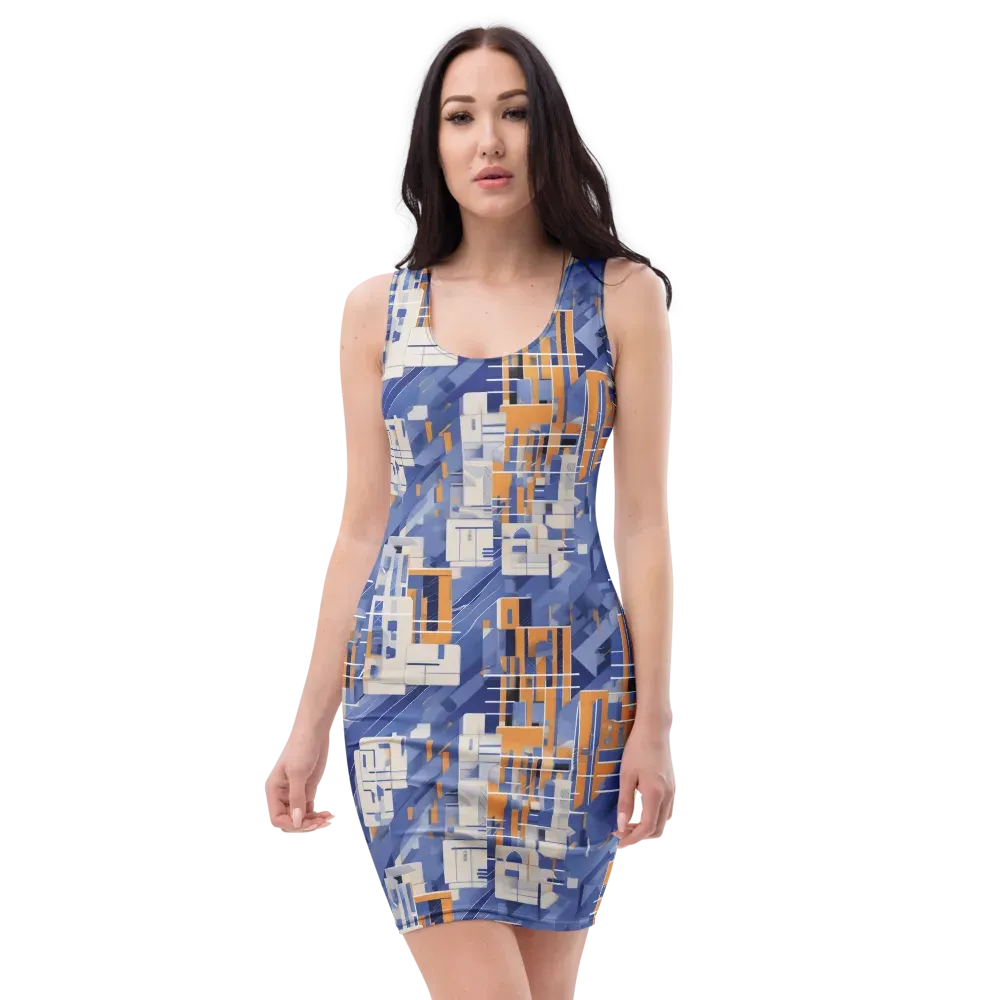 Azure Gridscape on Bodycon Dress — Front