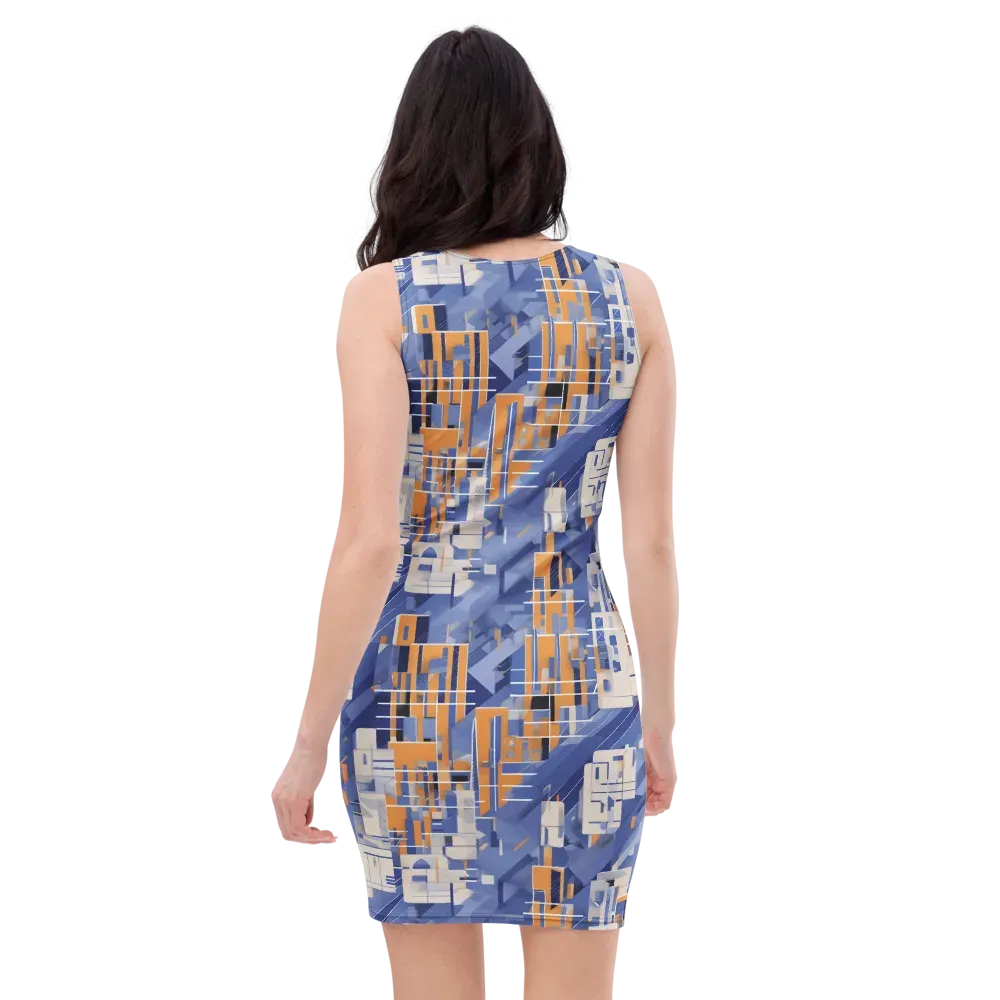 Azure Gridscape on Bodycon Dress — Back