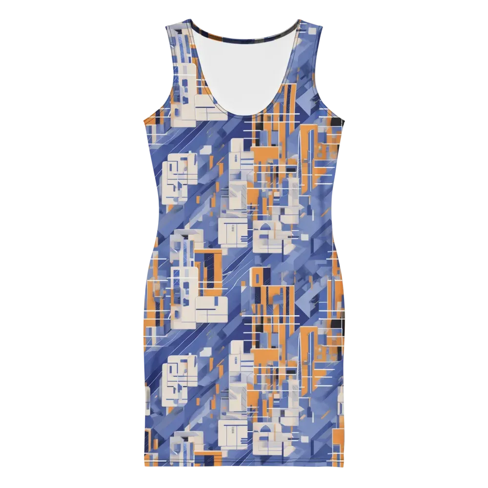 Azure Gridscape on Bodycon Dress — Front