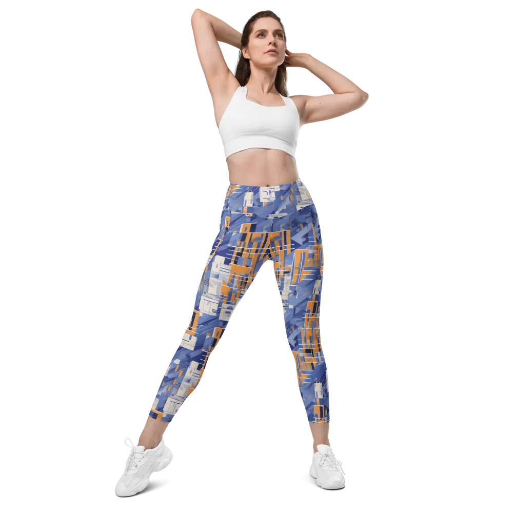 Azure Gridscape on Leggings with Pockets — Front