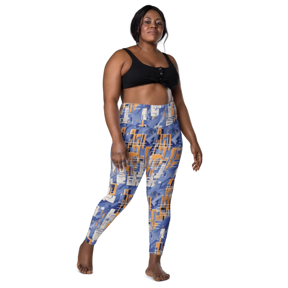 Azure Gridscape on Leggings with Pockets — Front