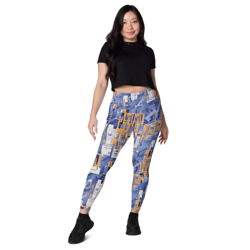 Azure Gridscape on Leggings with Pockets — Front