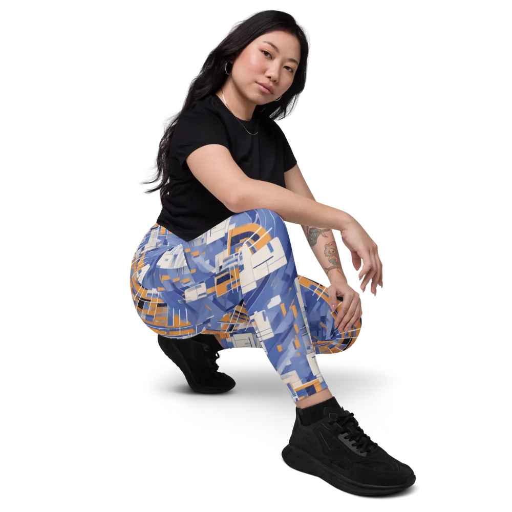 Azure Gridscape on Leggings with Pockets — Right Front