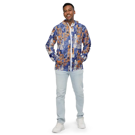 Azure Gridscape on a Men's Windbreaker