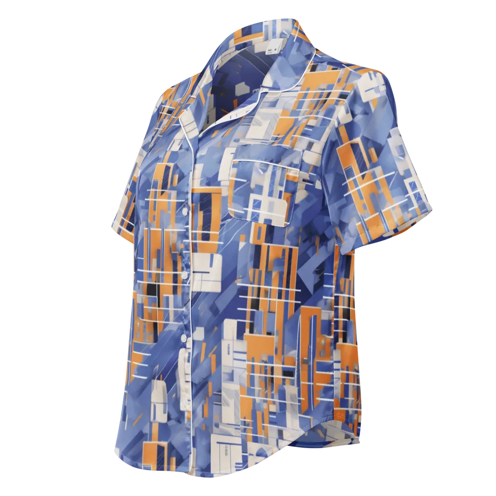 Azure Gridscape on Women's Short Sleeve Pajama Top — Left Front