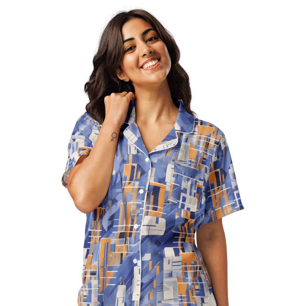 Azure Gridscape on Women's Short Sleeve Pajama Top — Front