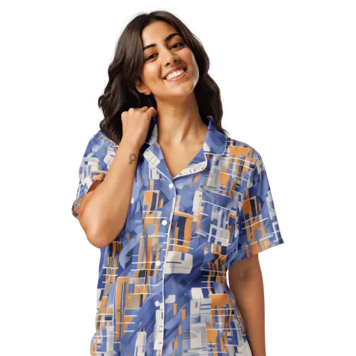 Azure Gridscape on a Women's Short Sleeve Pajama Top