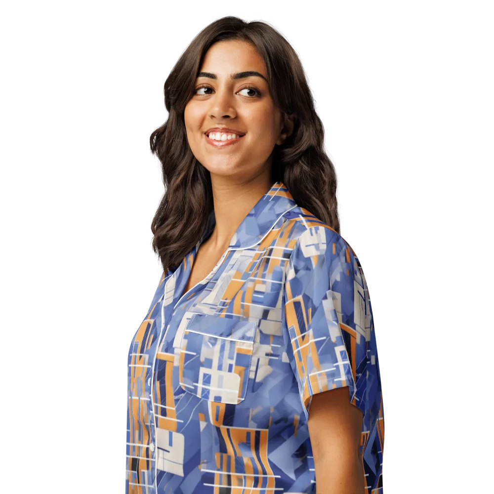 Azure Gridscape on Women's Short Sleeve Pajama Top — Left Front