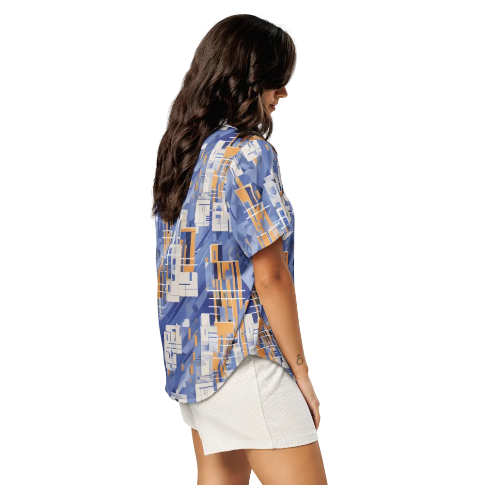 Azure Gridscape on Women's Short Sleeve Pajama Top — Right Back