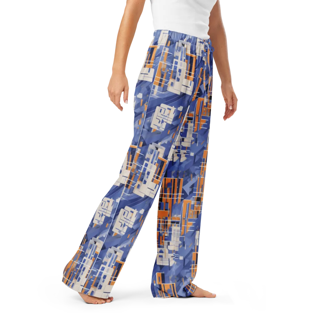 Azure Gridscape on Women's Pajama Pants — Right Front