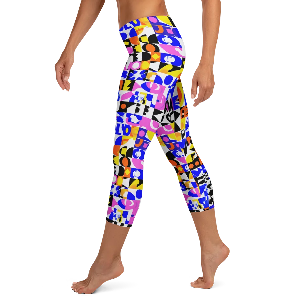 Chromatic Glyph Grid on Capri Leggings — Left