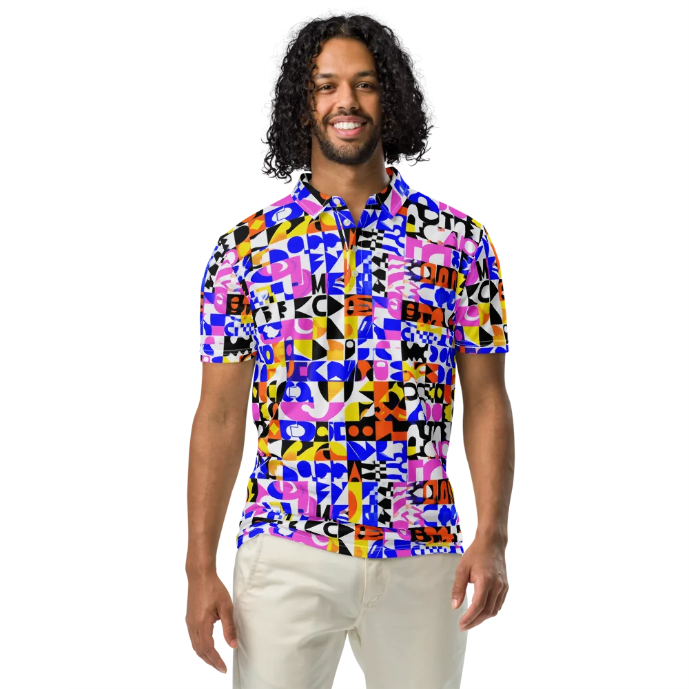 Chromatic Glyph Grid on Men's Slim Fit Polo Shirt — Front