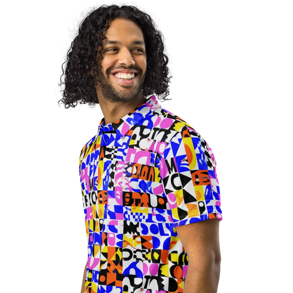 Chromatic Glyph Grid on Men's Slim Fit Polo Shirt — Left Front