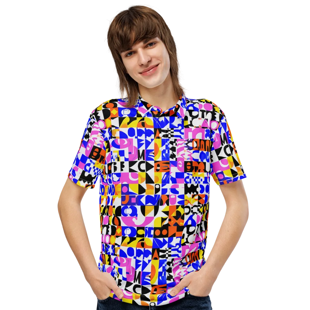 Chromatic Glyph Grid on Men's Slim Fit Polo Shirt — Front
