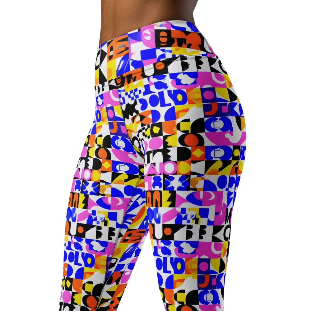 Chromatic Glyph Grid on Yoga Leggings — Left Front