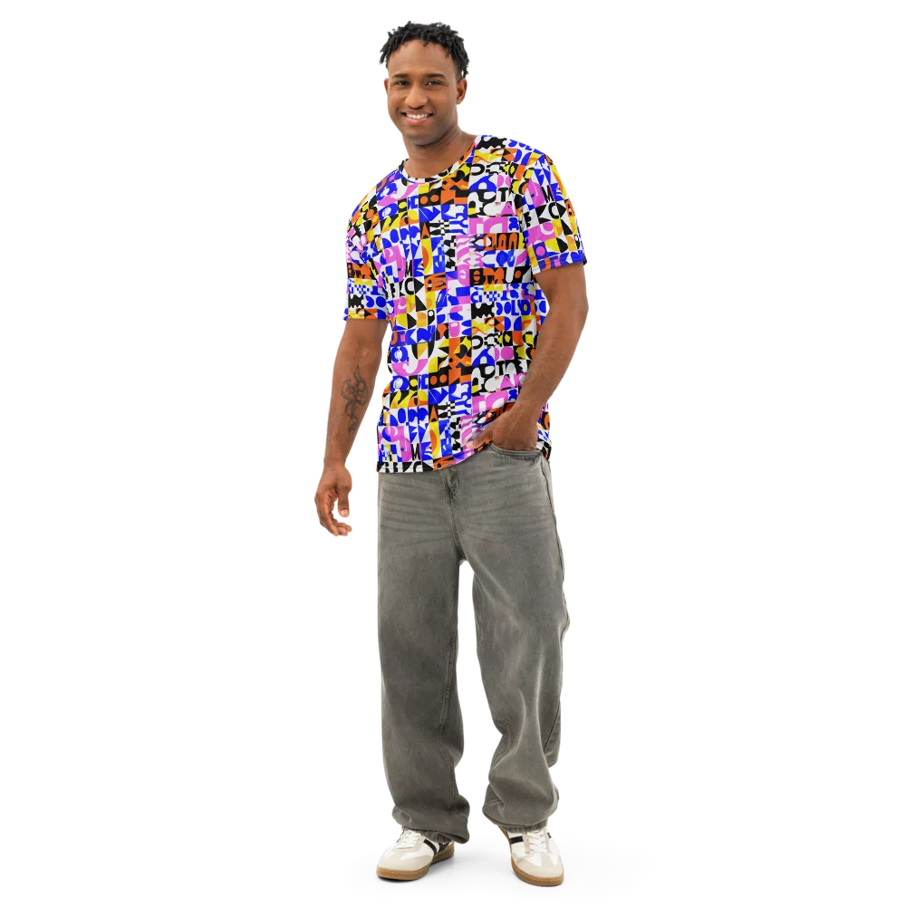 Chromatic Glyph Grid on Men's Cotton Crew Neck T-Shirt — Front