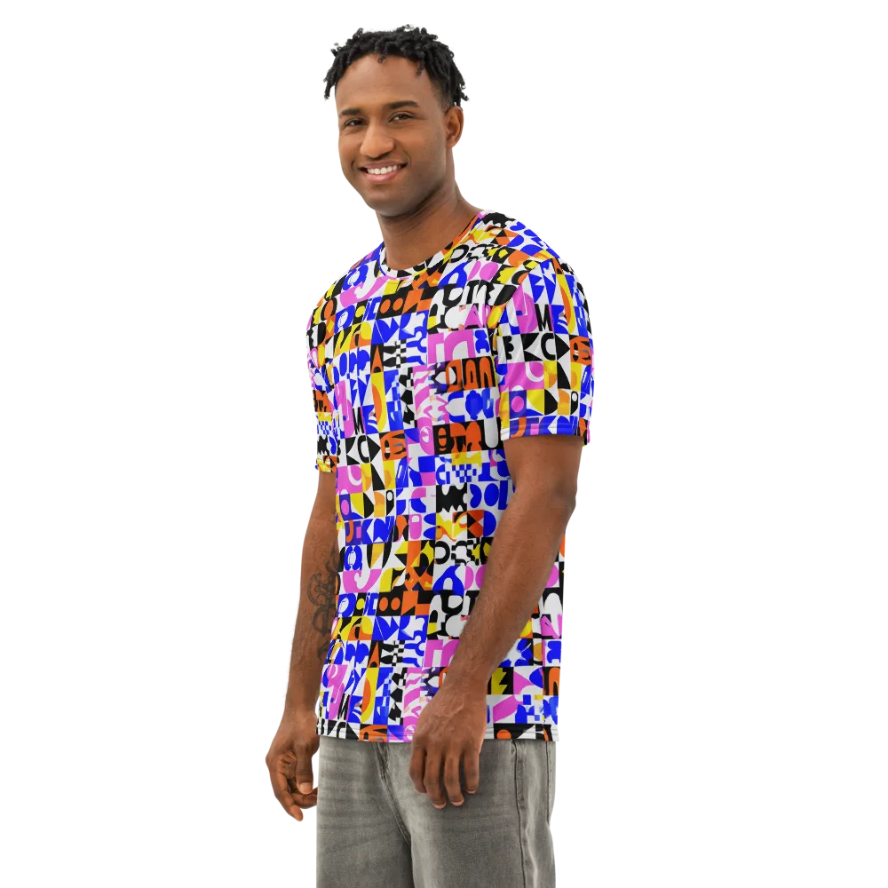 Chromatic Glyph Grid on Men's Cotton Crew Neck T-Shirt — Left Front