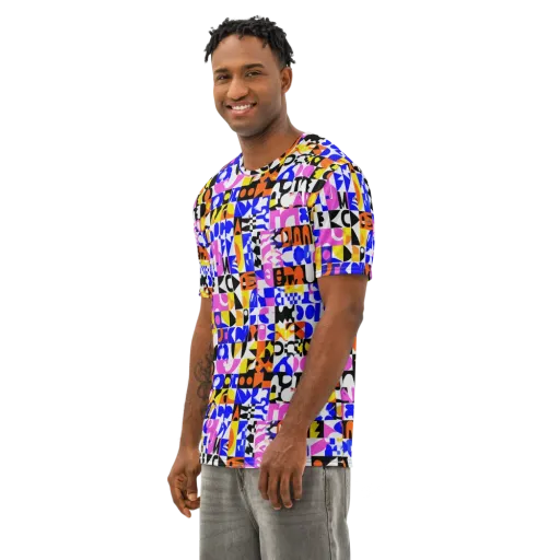Chromatic Glyph Grid on a Men's Cotton Crew Neck T-Shirt