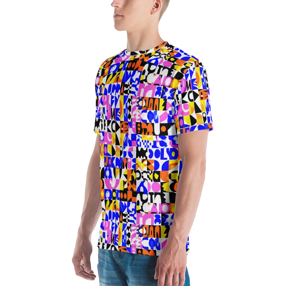Chromatic Glyph Grid on Men's Crew Neck T-Shirt — Left