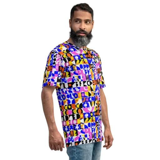 Chromatic Glyph Grid on a Men's Crew Neck T-Shirt