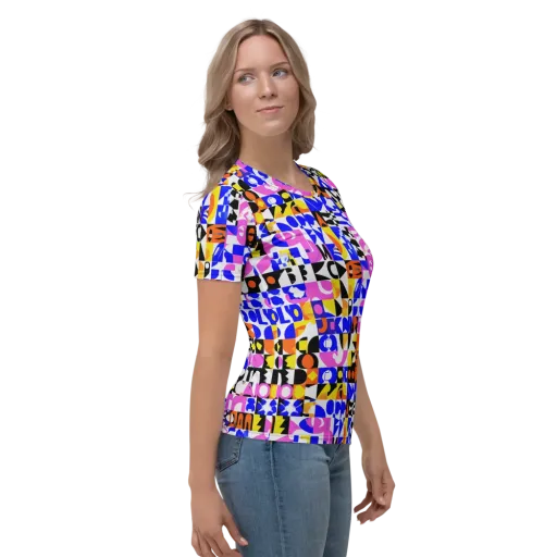 Chromatic Glyph Grid on a Women's Crew Neck T-Shirt
