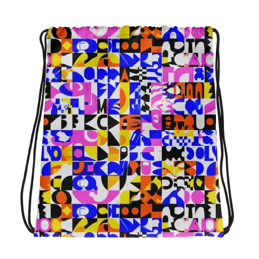 Chromatic Glyph Grid on a Drawstring Bag