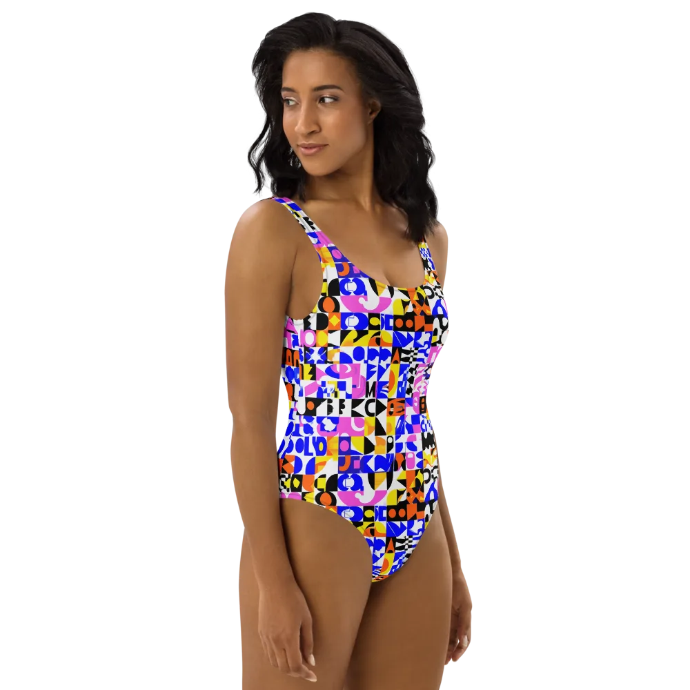 Chromatic Glyph Grid on One-Piece Swimsuit — Right