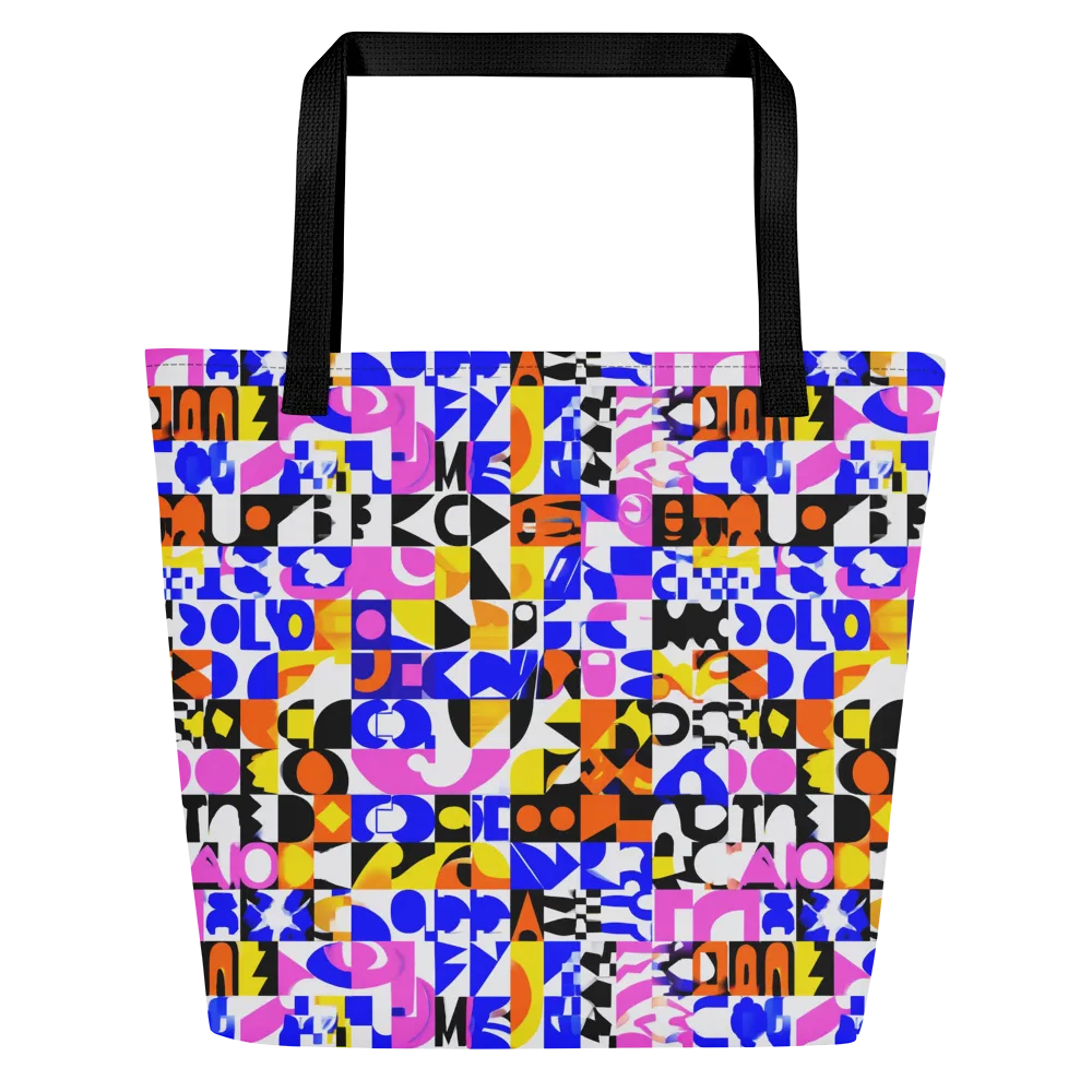 Chromatic Glyph Grid on Large Tote Bag W/ Pocket — Front