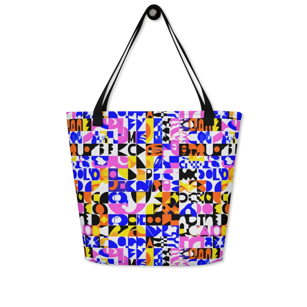 Chromatic Glyph Grid on Large Tote Bag W/ Pocket — Front