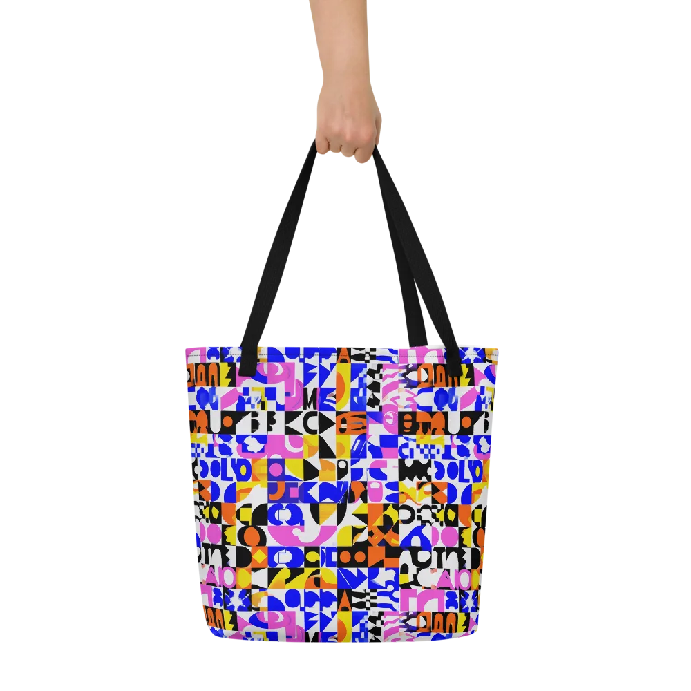 Chromatic Glyph Grid on Large Tote Bag W/ Pocket — Front