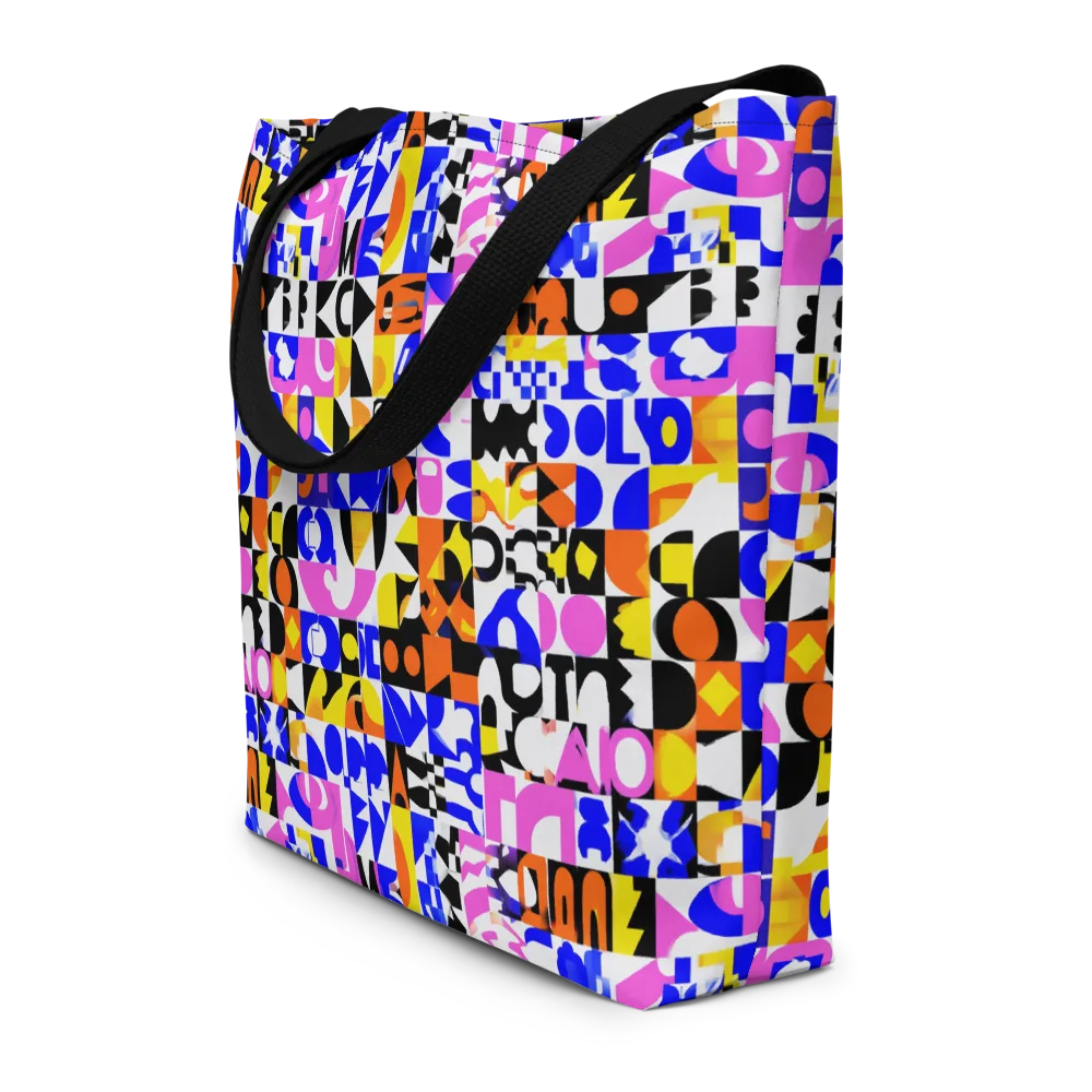 Chromatic Glyph Grid on Large Tote Bag W/ Pocket — Front
