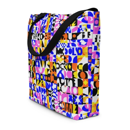 Chromatic Glyph Grid on a Large Tote Bag W/ Pocket