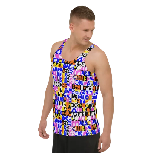 Chromatic Glyph Grid on a Men's Tank Top