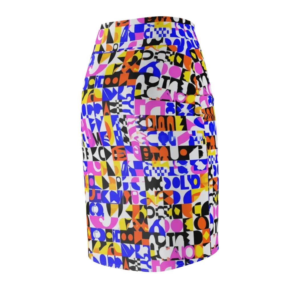 Chromatic Glyph Grid on Pencil Skirt — Back Side