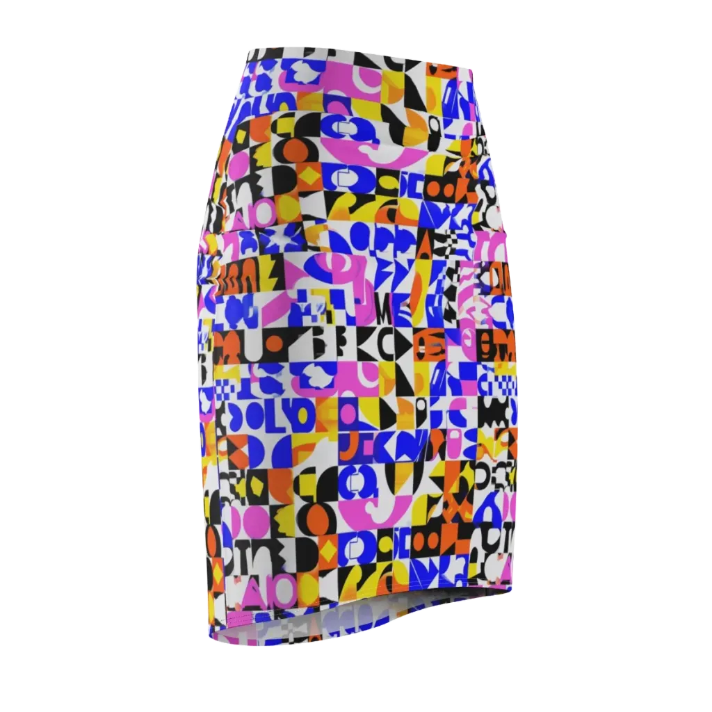 Chromatic Glyph Grid on Pencil Skirt — Front Side