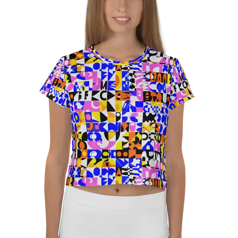 Chromatic Glyph Grid on Crop Tee — Front