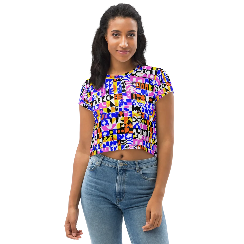 Chromatic Glyph Grid on Crop Tee — Front