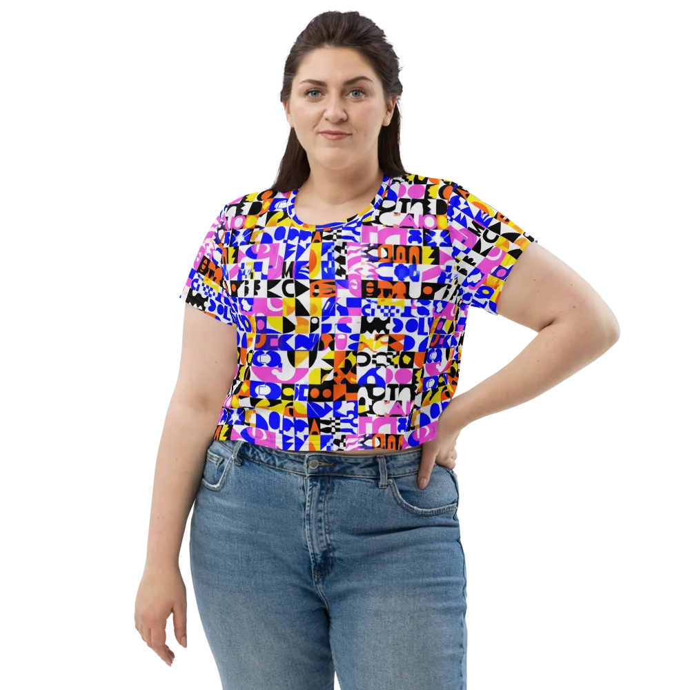 Chromatic Glyph Grid on Crop Tee — Front