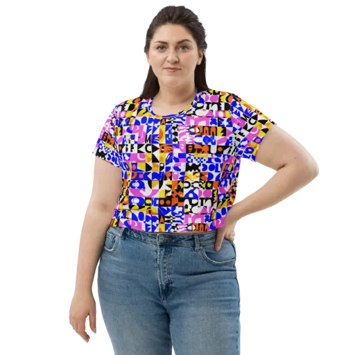 Chromatic Glyph Grid on a Crop Tee
