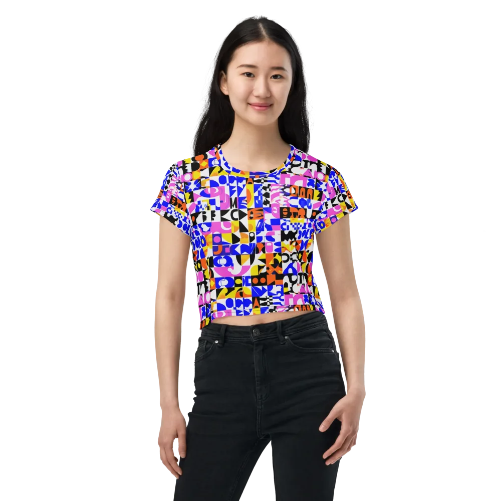 Chromatic Glyph Grid on Crop Tee — Front