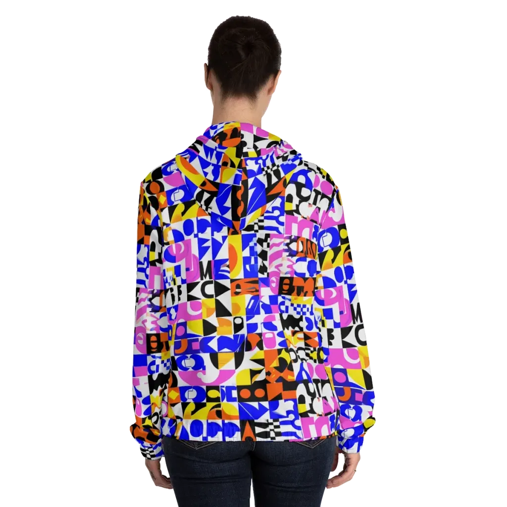 Chromatic Glyph Grid on Women's Full-Zip Hoodie — Back On Person