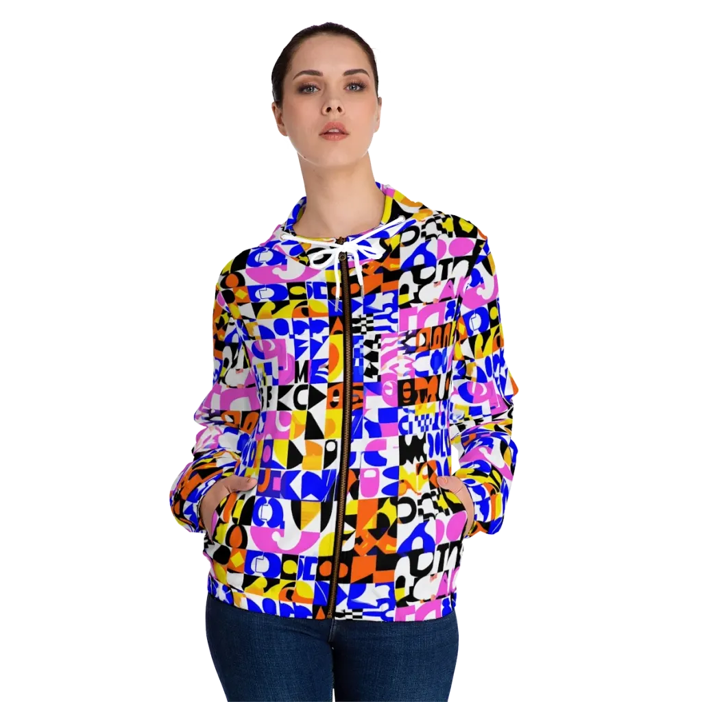 Chromatic Glyph Grid on Women's Full-Zip Hoodie — Front On Person