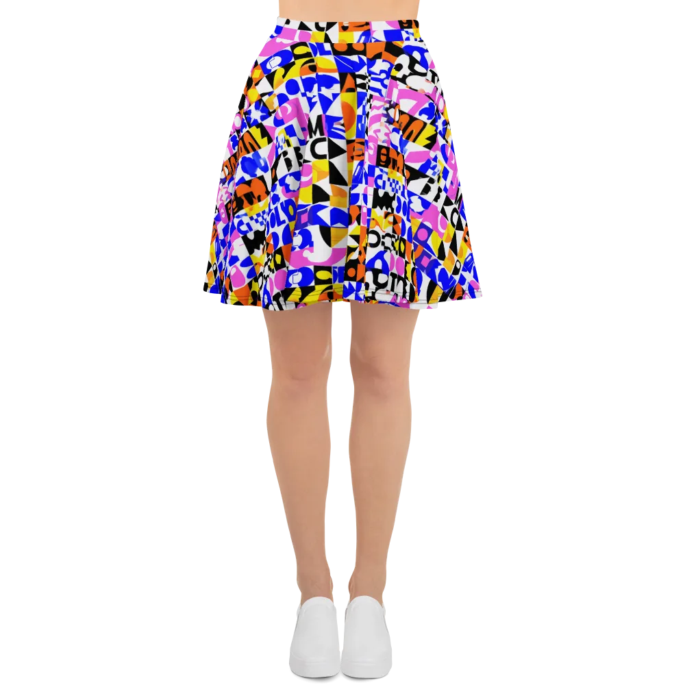 Chromatic Glyph Grid on Skater Skirt — Front
