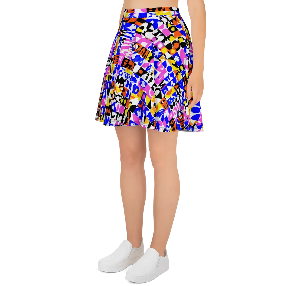 Chromatic Glyph Grid on Skater Skirt — Left