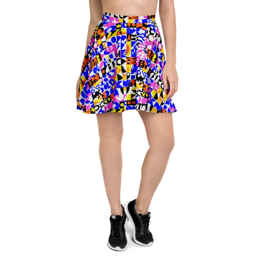 Chromatic Glyph Grid on Skater Skirt — Front