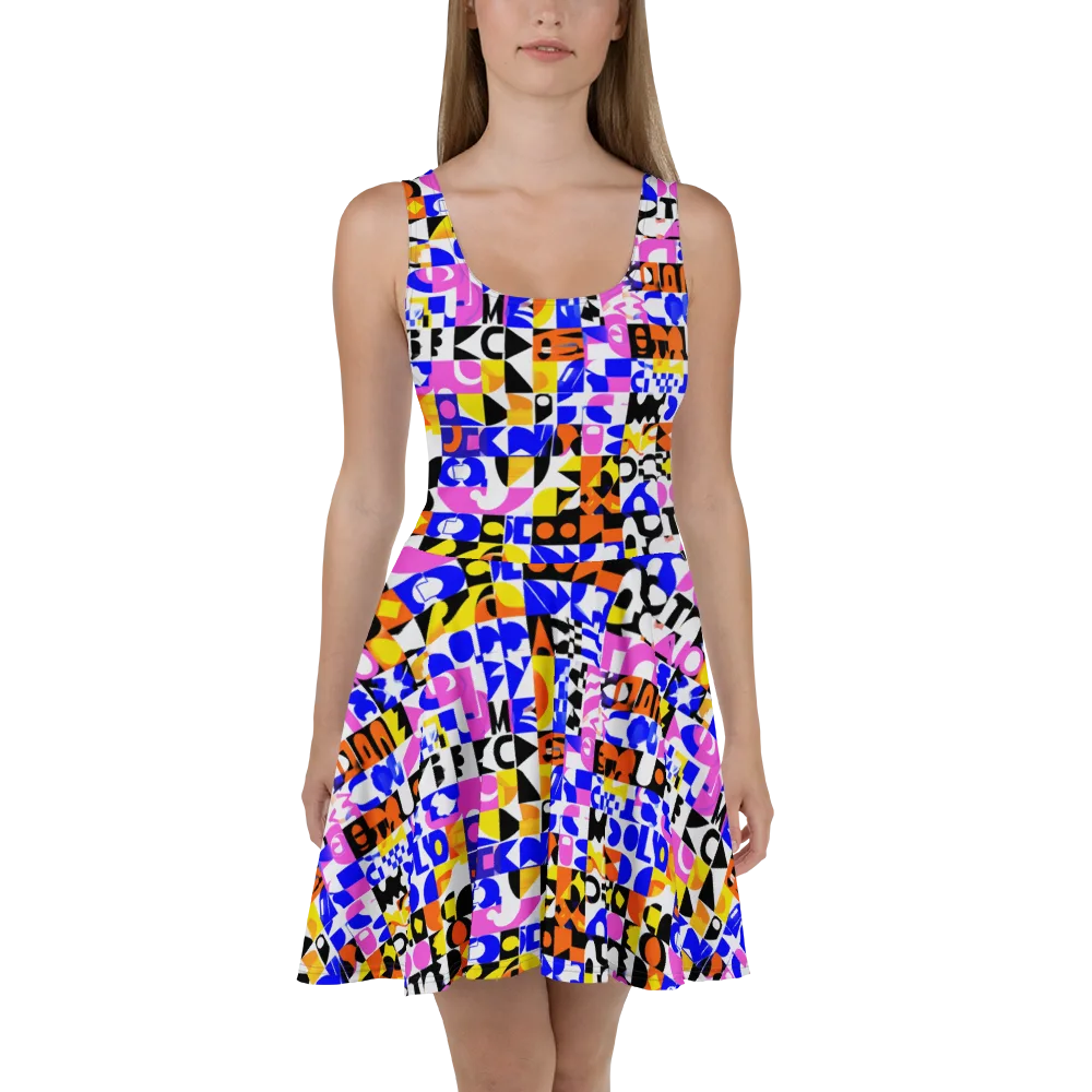 Chromatic Glyph Grid on Skater Dress — Front