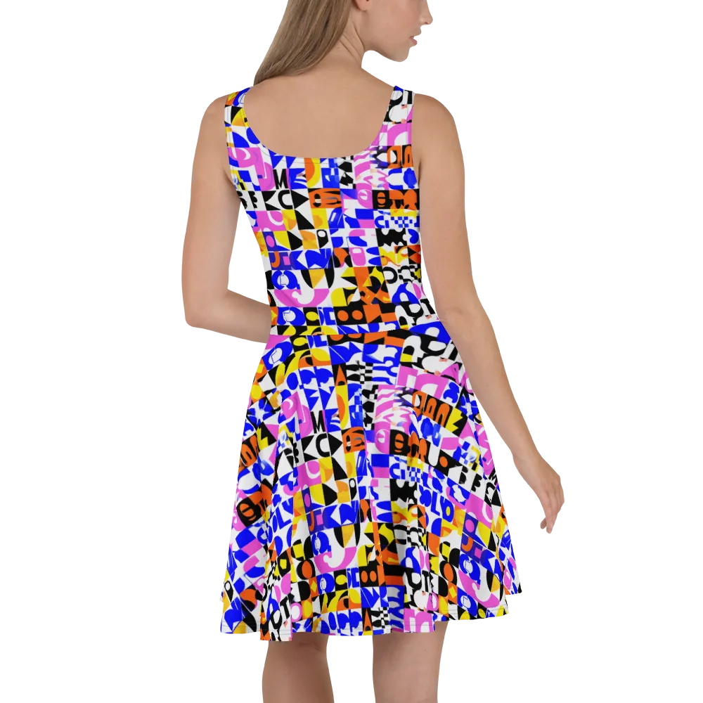 Chromatic Glyph Grid on Skater Dress — Back