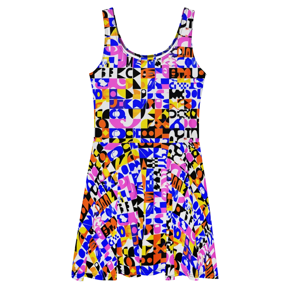 Chromatic Glyph Grid on Skater Dress — Front