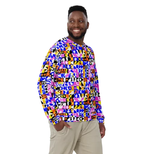 Chromatic Glyph Grid on a Sweatshirt